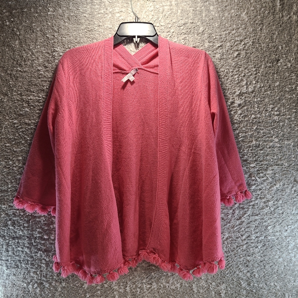 CALYPSO ST BARTH Daria Cashmere Wrap Cardigan Fringe Pom Trim Pink Women Small
